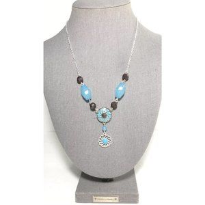 Women’s 18” Adjustable Silver Tone & faux turquoise Y-Pendant Bead Necklace.